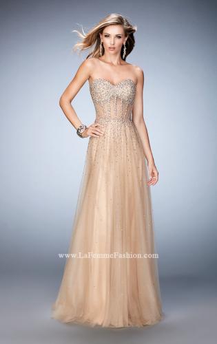 Picture of: A Line Tulle Prom Gown with Corset Bodice and Studs in Nude, Style: 22369, Detail Picture 1