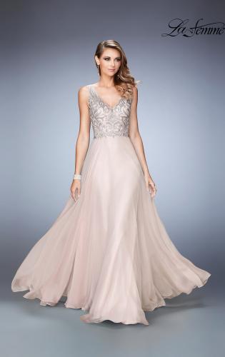 Picture of: Long Chiffon Prom Dress with Sheer Straps and Back in Blush Style: 22499, Detail Picture 1