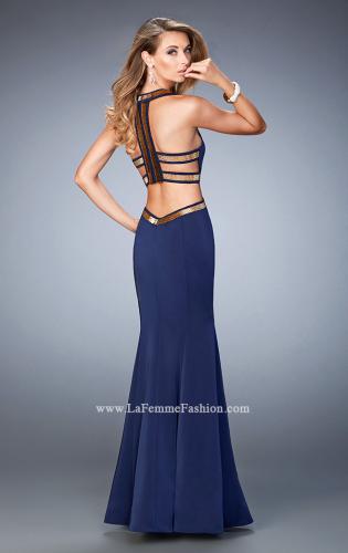 Picture of: Embellished Jersey Prom Dress with Open Sides in Blue, Style: 22568, Back Picture