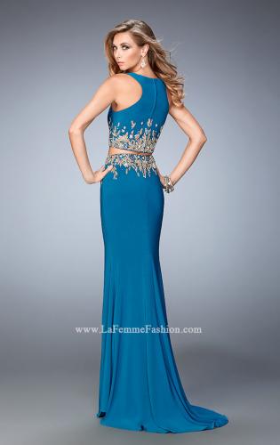 Picture of: Long Two Piece Embellished Prom Dress with leg slit in Blue, Style: 22592, Back Picture