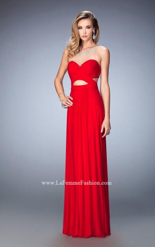 Picture of: Stoned Net Prom Gown with Side Cut Outs in Red, Style: 22624, Main Picture