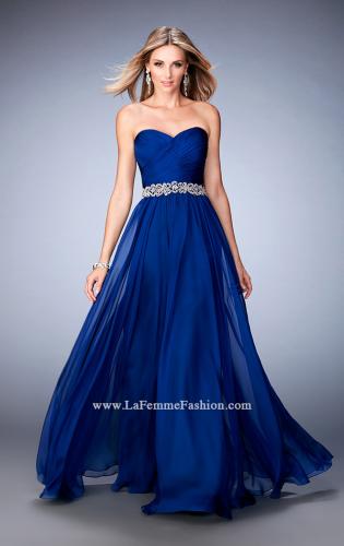 Picture of: Chiffon Prom Gown with Gathered Bodice and Pearls in Blue, Style: 22786, Detail Picture 3