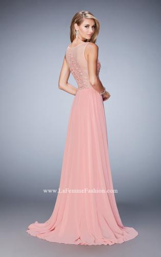 Picture of: Chiffon Gown with Beaded and Lace Bodice and Train in Pink, Style: 22824, Back Picture