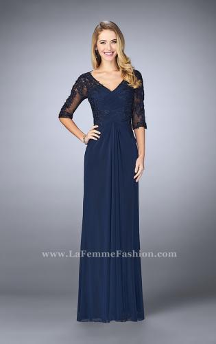 Picture of: 3/4 Sleeve Evening Dress with Lace Accents in Blue, Style: 23118, Main Picture