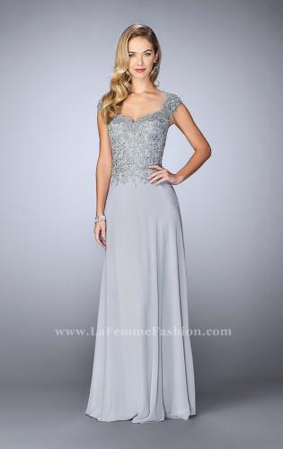 Picture of: Cap Sleeve Beaded Lace Evening Gown in Silver, Style: 23286, Main Picture
