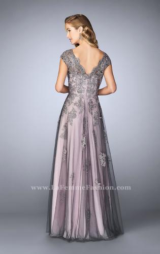 Picture of: Tulle Evening Gown with Embroidery and Cap Sleeves, Style: 23449, Back Picture