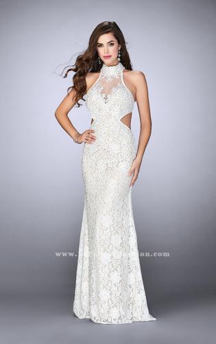 Picture of: High Collar Lace Prom Dress with Illusion Neckline in White, Style: 23732, Detail Picture 1