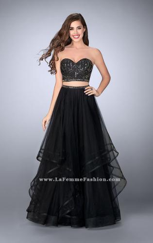 Picture of: Beaded Two Piece Dress with Layered Skirt and Corset in Black, Style: 23753, Main Picture