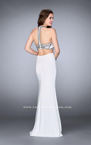 Picture of: Fitted Prom Dress with High Neckline and Beading in White, Style: 23764, Back Picture
