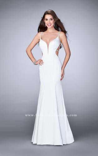 Picture of: Fitted Dress with Deep V Neckline and Beaded Back in White, Style: 23887, Detail Picture 3