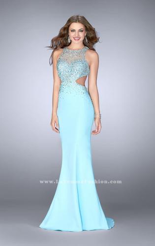 Picture of: Beaded Jersey Dress with Sheer Sweetheart Neckline in Blue, Style: 23896, Detail Picture 1