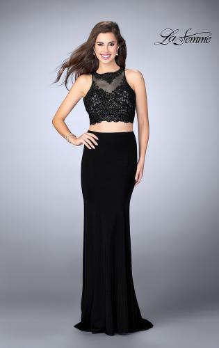 Picture of: Two Piece Beaded Lace Prom Dress with Jersey Skirt in Black, Style: 23908, Detail Picture 1