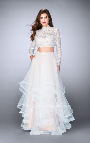 Picture of: Long Sleeve Two Piece Prom Dress with Pockets in White, Style: 23924, Detail Picture 3