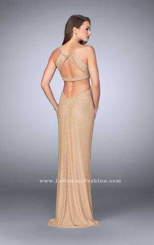 Picture of: Beaded Prom Dress with Side Cut Outs and Strappy Back in Nude, Style: 23941, Detail Picture 4