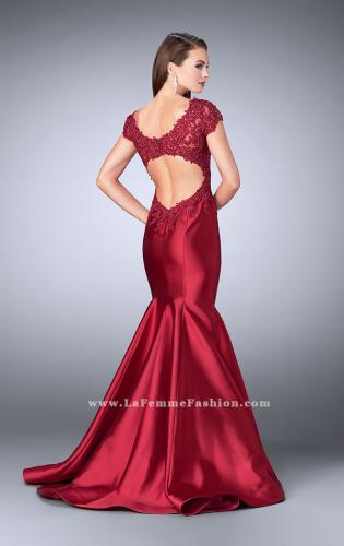Picture of: Mikado Mermaid Dress with Lace Top and Cap Sleeves in Red, Style: 23960, Detail Picture 3