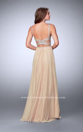 Picture of: Two Piece A-line Prom Dress with Beaded Cut Out Top in Nude, Style: 23966, Back Picture