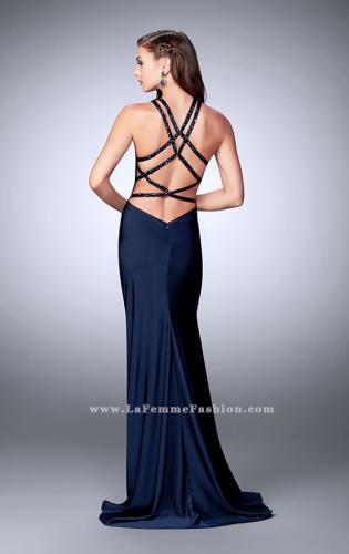 Picture of: High Beaded Neck Prom Dress with Strappy Back in Blue, Style: 23993, Detail Picture 5