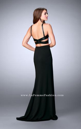 Picture of: Two Piece Dress with Vegan Leather Top and Cut Outs in Black, Style: 24036, Back Picture