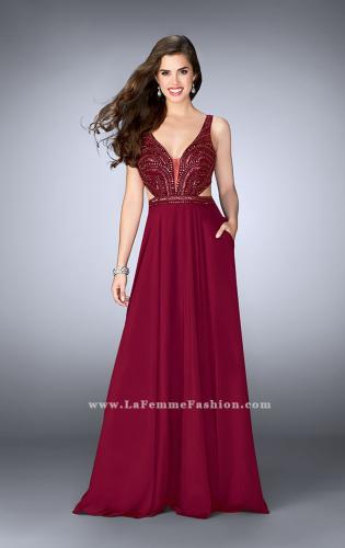 Picture of: A-line Chiffon Dress with Beaded Top and Open Back in Red, Style: 24050, Main Picture