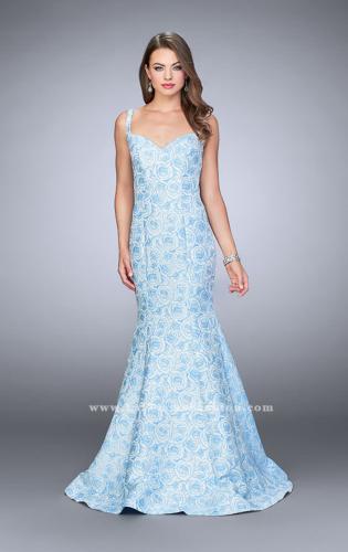 Picture of: Rose Printed Prom Dress with Mermaid Skirt and Bow in Blue, Style: 24063, Detail Picture 1