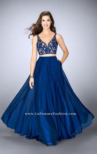 Picture of: Two Piece A-line Dress with Sheer Lace Bustier Top in Blue, Style: 24237, Main Picture