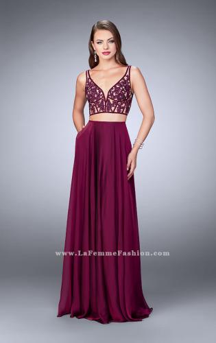 Picture of: Two Piece A-line Dress with Sheer Lace Bustier Top in Pink, Style: 24237, Detail Picture 1