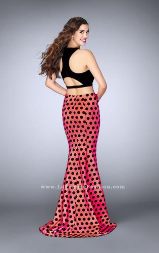 Picture of: Polka Dot Two Piece Dress with High Neck Velvet Top in Print, Style: 24297, Back Picture