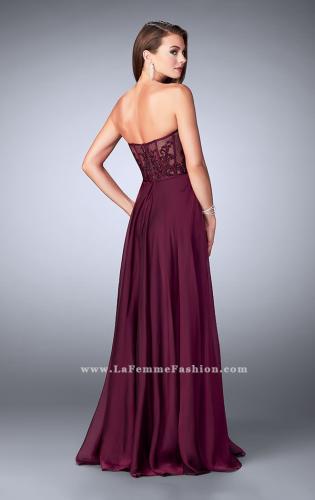 Picture of: Strapless A-line Prom Dress with Sheer Lace Bustier Top in Purple, Style: 24318, Back Picture