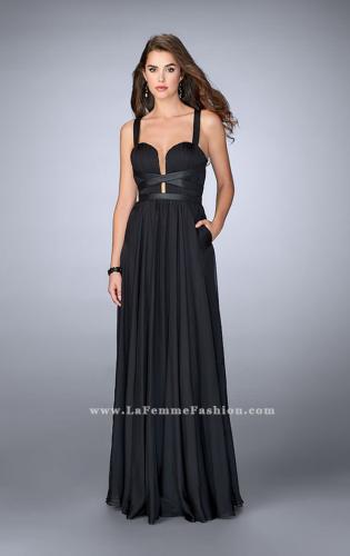 Picture of: Chiffon A-line Prom Dress with Vegan Leather Straps in Black, Style: 24536, Detail Picture 2