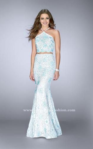 Picture of: High Neck Two Piece Dress with Colored Beading in Blue, Style: 24637, Main Picture