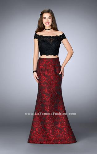 Picture of: Two Piece Prom Dress with Jacquard Flare Skirt in Red, Style: 24646, Main Picture