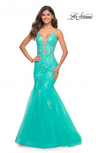 Picture of: Tulle and Lace Mermaid Gown in Aqua in Aqua, Main Picture