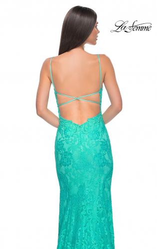 Picture of: Lace Dress with Deep V-Neck and Rhinestones in Aqua, Style: 31134, Detail Picture 10