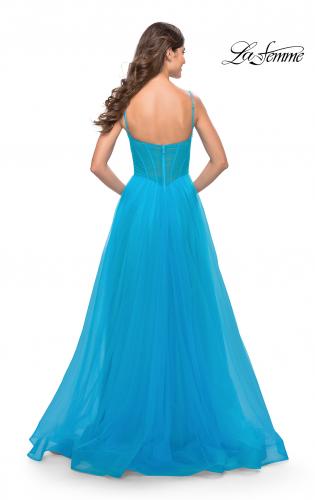 Picture of: Tulle A-line Prom Dress with Corset Sheer Bodice in Aqua, Style: 31502, Back Picture
