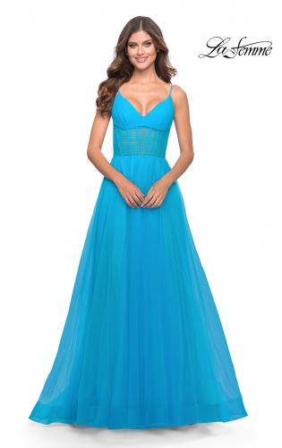 Picture of: Tulle A-line Prom Dress with Corset Sheer Bodice in Aqua, Style: 31502, Detail Picture 4