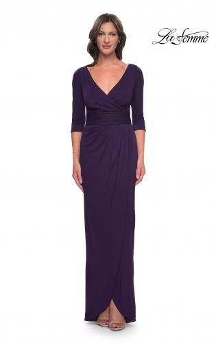 Picture of: Simple Chic Jersey Dress with Ruched Waist and V Neckline in Aubergine, Style: 31014, Main Picture