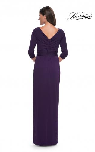 Picture of: Simple Chic Jersey Dress with Ruched Waist and V Neckline in Aubergine, Style: 31014, Back Picture