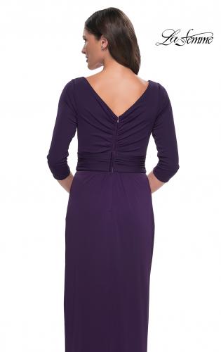 Picture of: Simple Chic Jersey Dress with Ruched Waist and V Neckline in Aubergine, Style: 31014, Detail Picture 6