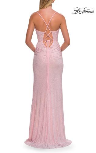 Picture of: Rhinestone Cowl Neck Gown with High Slit and Strappy Back in Baby Pink, Style: 33459, Detail Picture 9
