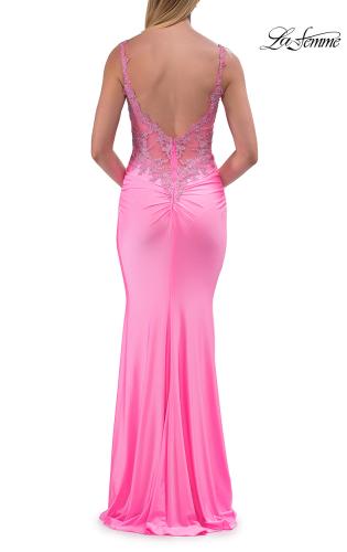 Picture of: Rhinestone Lace Illusion Gown with Low Back in Baby Pink, Style: 33731, Detail Picture 10