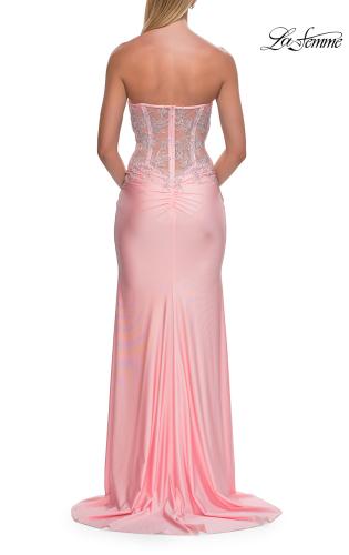 Picture of: Strapless Sheer Lace Corset Gown with High Slit in Baby Pink, Style: 33398, Detail Picture 12
