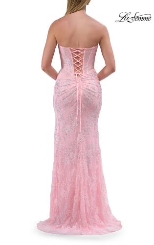 Picture of: Strapless Lace Corset Gown with Slit and Lace-Up Back in Baby Pink, Style: 33768, Detail Picture 15