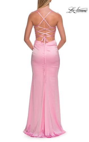 Picture of: Straight Neck Satin Gown with Lace-Up Back in Baby Pink, Style: 33604, Detail Picture 20
