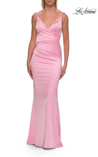 Picture of: Satin Fitted Gown with Gathered Bodice and Spaghetti Straps in Baby Pink, Style: 33421, Detail Picture 22