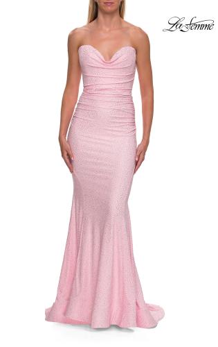 Picture of: Strapless Ruched Mermaid Gown with Lace-Up Back in Baby Pink, Style: 33360, Detail Picture 23