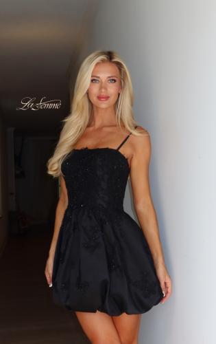Picture of: Floral Applique Bubble Mini Dress in Black, Style 34140, Main Picture