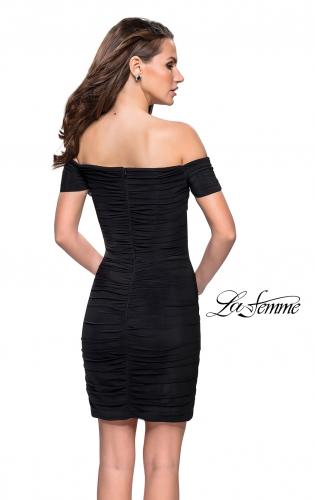 Picture of: Off the Shoulder Little Black Dress with Ruching in Black, Style: 26742, Back Picture