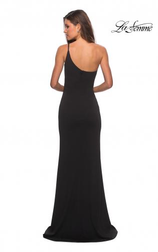 Picture of: One Shoulder Long Jersey Homecoming Dress in Black, Style: 28176, Back Picture