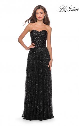 Picture of: Long Sequined Dress with Sweetheart Neckline in Black, Style: 27879, Detail Picture 1