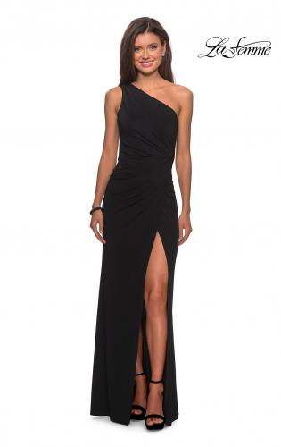 la femme one shoulder jersey gown